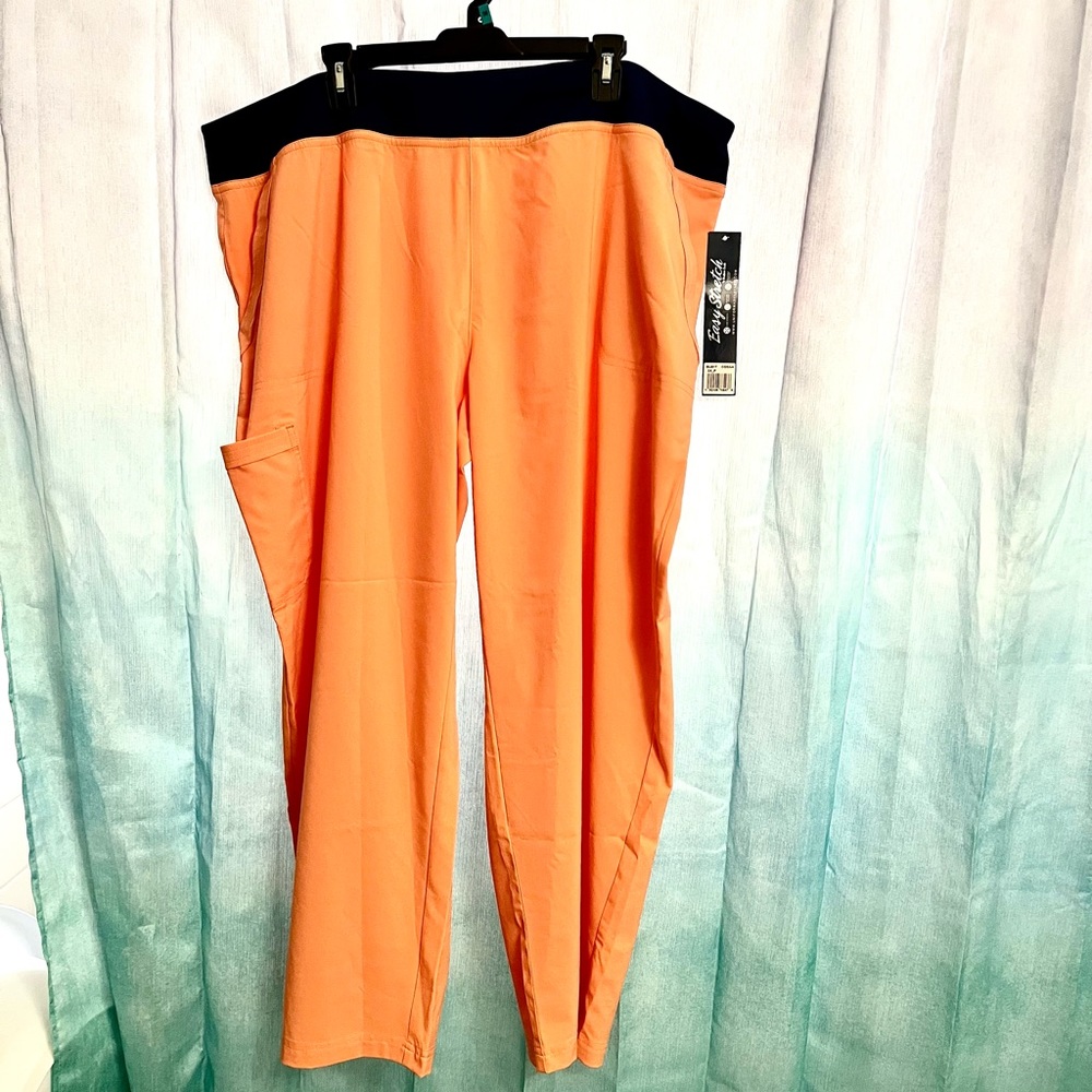Easy stretch 3x petite scrub pants by butter‎ soft. Cosna coral-navy waist NWT.
